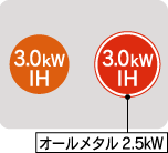 左3.0kW[IH]、右3.0kW[IH]、中央1.2kW[RH]